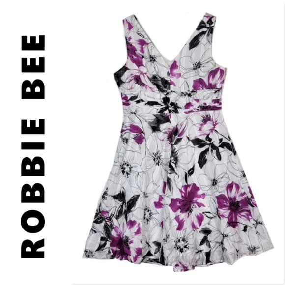 Robbie Bee Women Fit & Flare Empire Waist Dress Sleeveless Floral Size 12P - Picture 9 of 9